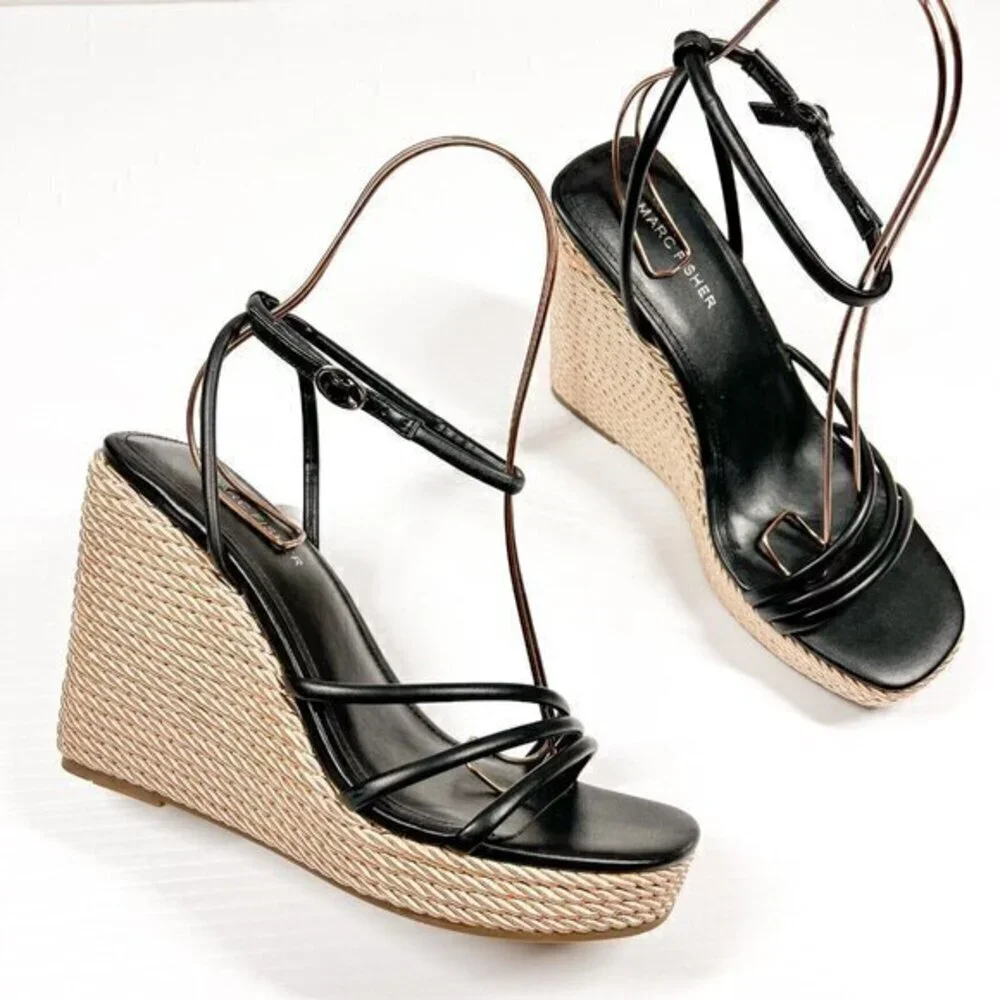 Marc Fisher Womens Size 10M Zeki Strappy Ankle Strap Wedge Heels Shoes BHFO 5777